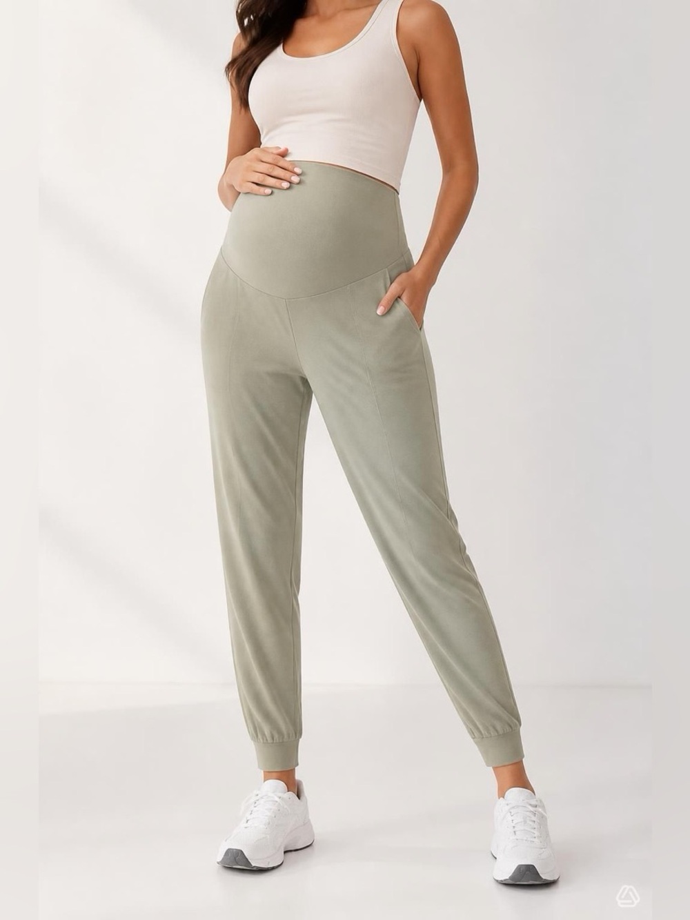 Ingrid & Isabel Maternity Comfort Knit Jogger Stone Size Medium High Rise Ankle